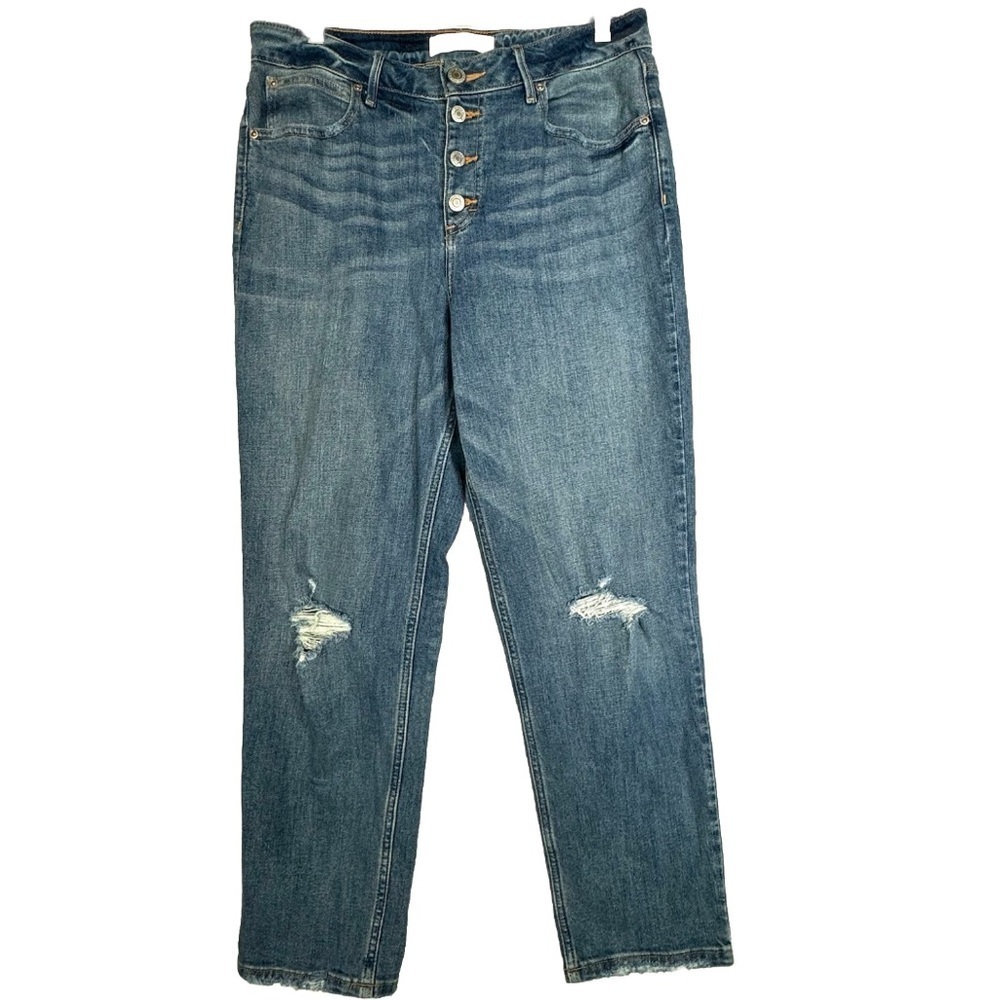Maurices Button Fly High Rise Mom Jeans Women’s Sz 31 Strech Denim Straight Leg